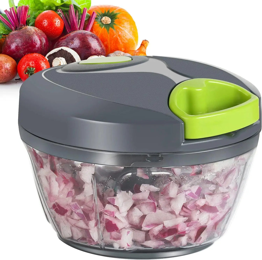 Manual Food Processor, Portable Hand-Pull String Chopper for Veggies, Garlic, Onion, Fruits, Nuts, 500ml Grey