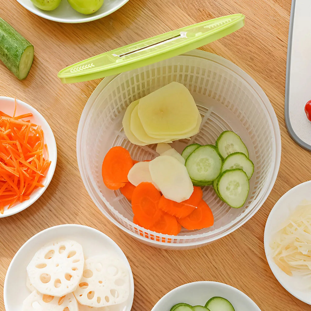 Kitchen Salad Vegetable Dehydration and Cutting 2-in-1 Dehydrator Household Dish Shaker Hand Cranked Water Shaker